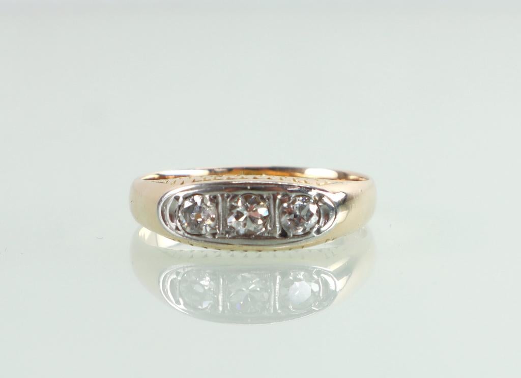 Antieke gouden platina ring oud slijpsel diamanten, Ophalen of Verzenden, Goud, Ring, Met edelsteen