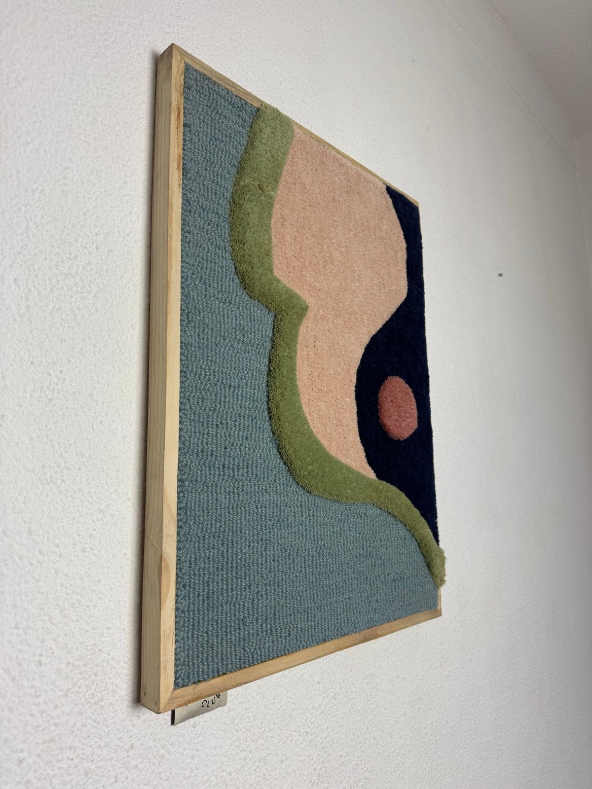 Abstract blauw getuft 3d kunstwerk in houten lijst, Ophalen of Verzenden