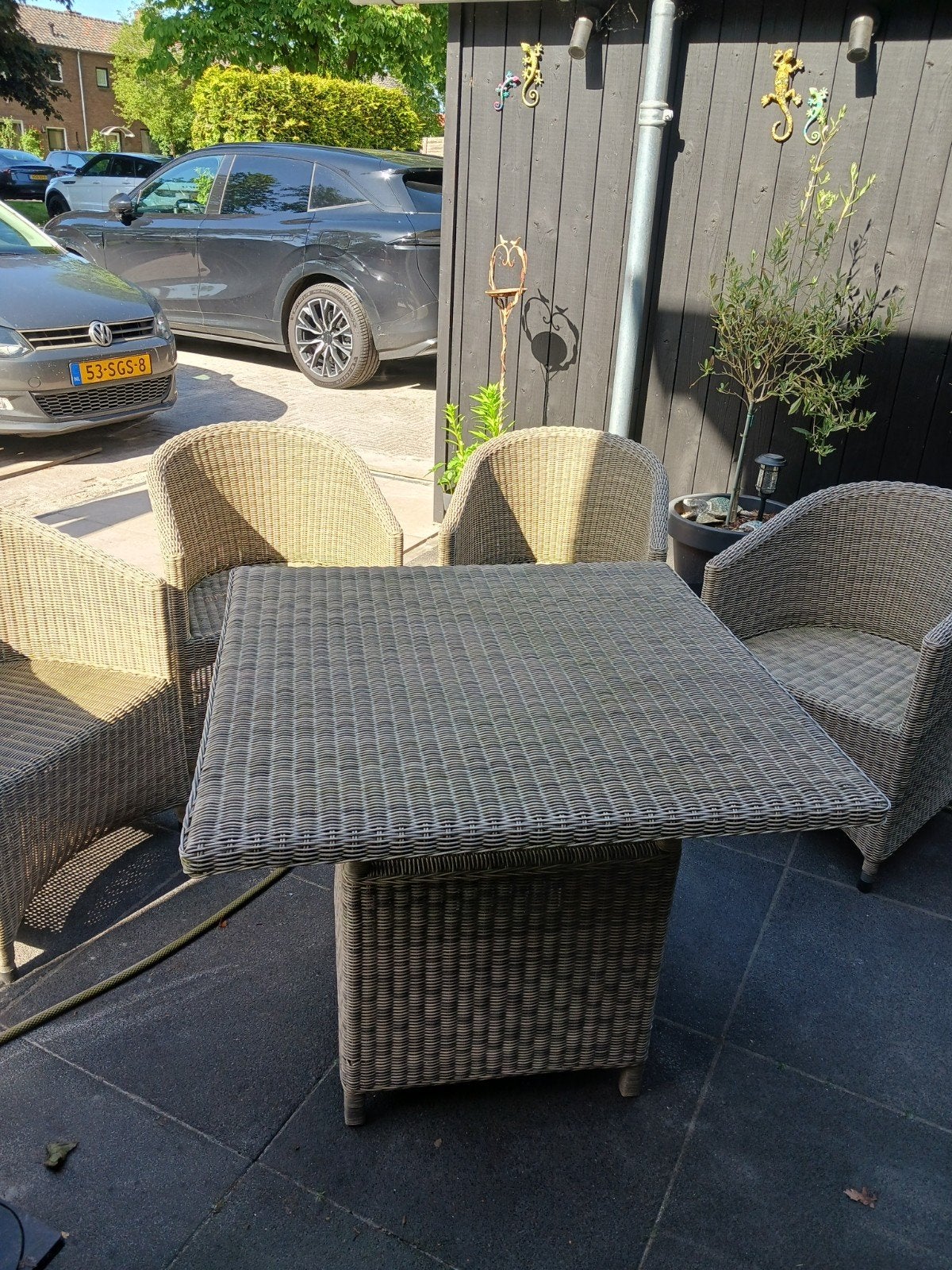 Tuinset, 4 stoelen en vierkante tafel, buitenset, Tuin en Terras, Tuinsets en Loungesets, Ophalen, Gebruikt