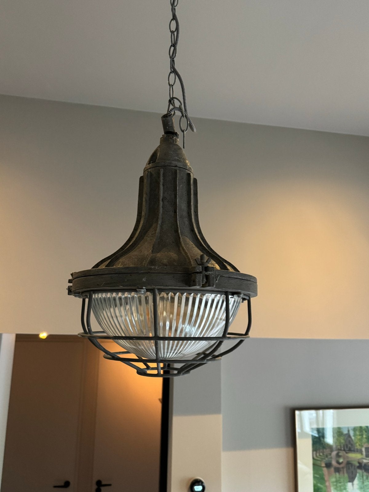 Industriële Hanglamp 2 stuks, Ophalen of Verzenden, Zo goed als nieuw, Glas, Minder dan 50 cm