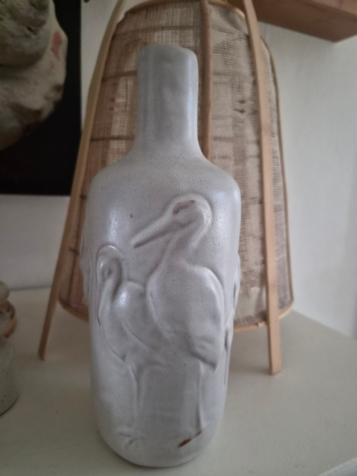 Vintage Mobach Keramiek Vaas Jaren '70 met Kraanvogels, Ophalen of Verzenden