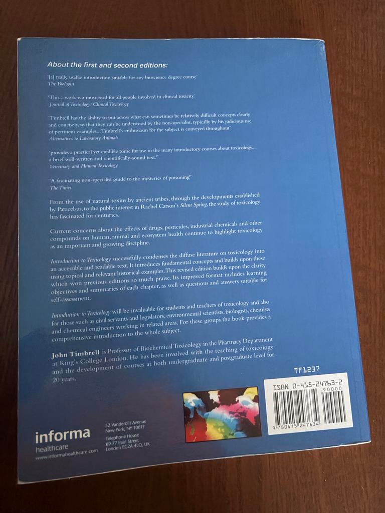 Introduction to Toxicology - John Timbrell, Ophalen of Verzenden, Beta, Gelezen, WO