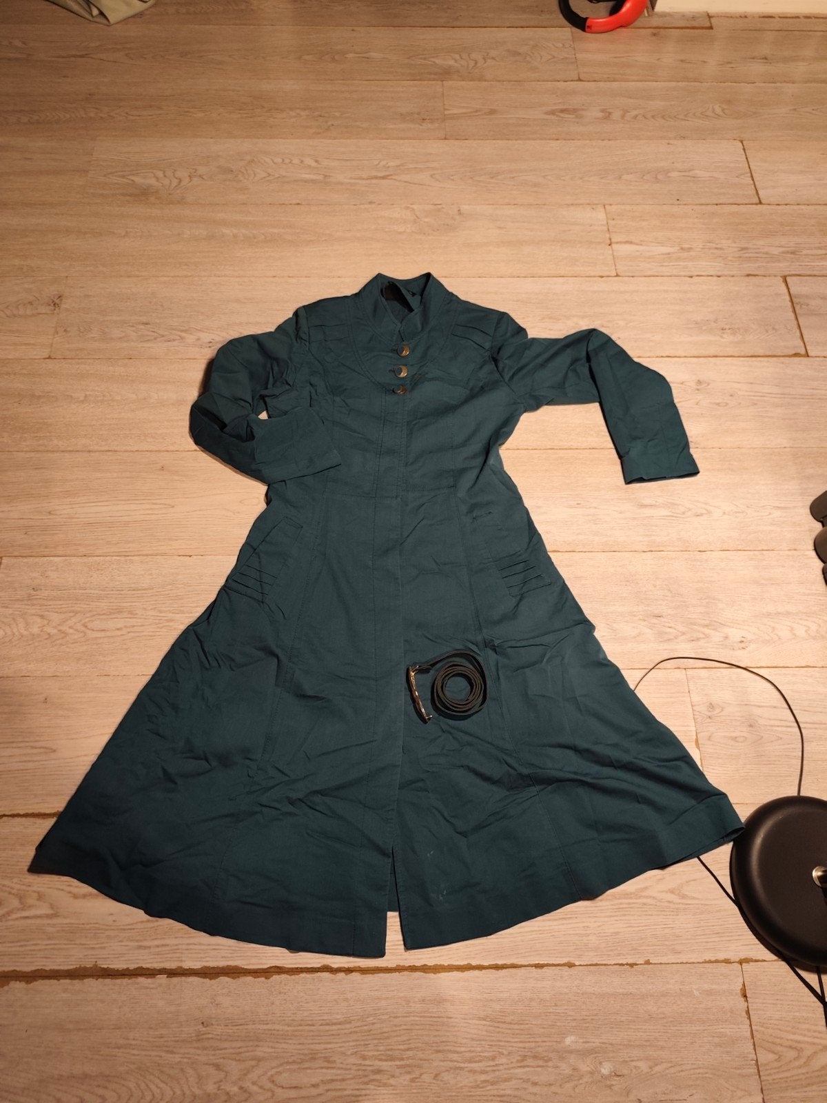 groene lange jas 42, Ophalen, Maat 42/44 (L), Zo goed als nieuw, Boven de knie