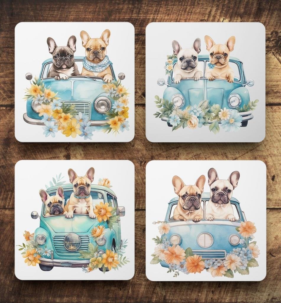 Franse Bulldog Aquarel onderzetters met houder, Ophalen of Verzenden, Nieuw