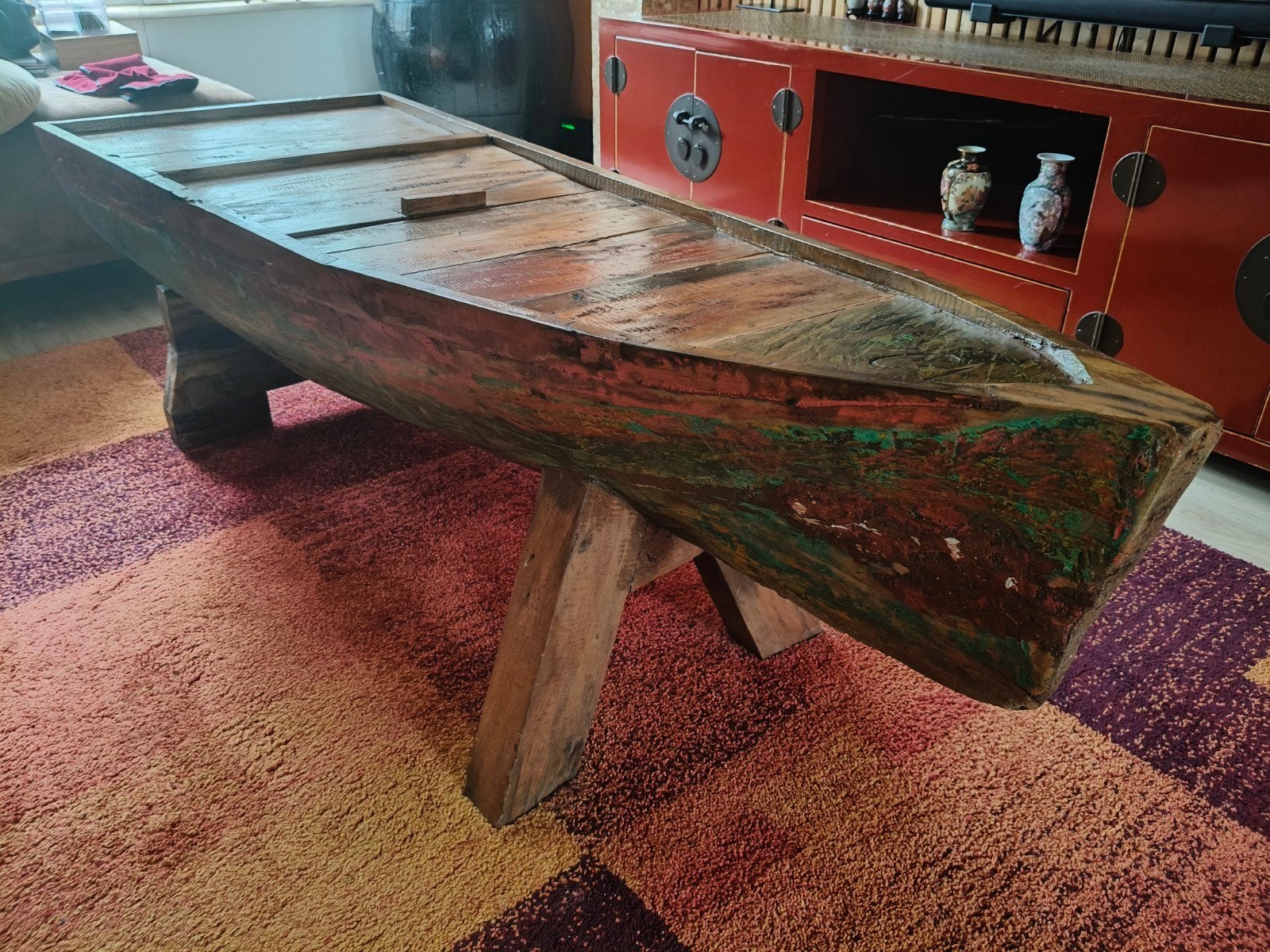Salontafel Javaans vissersbootje, Ophalen of Verzenden, Rechthoekig, 100 tot 150 cm, 50 tot 100 cm