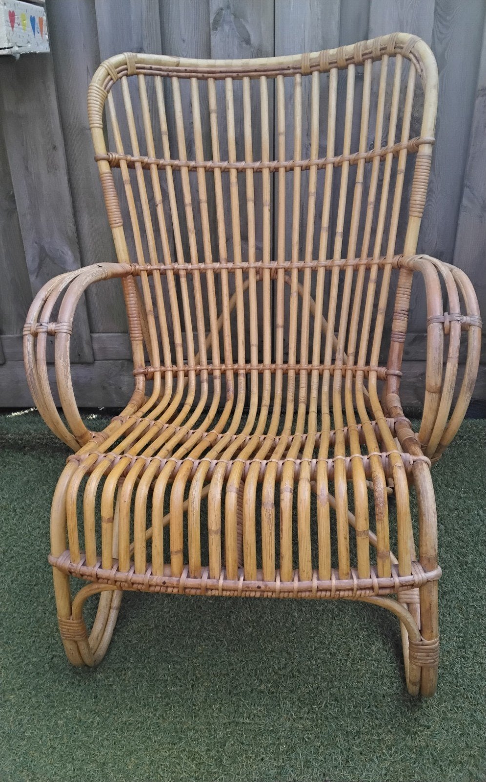 Degelijke rotan fauteuil met origineel kussen, Ophalen, Gebruikt, 75 tot 100 cm, Riet of Rotan
