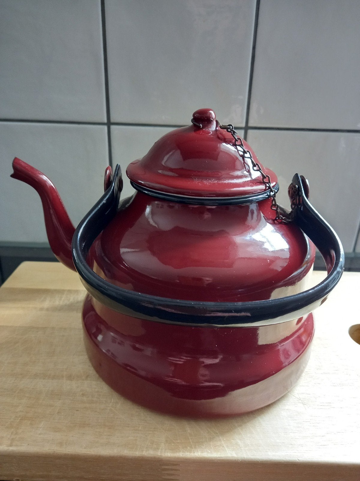 Emaille koffiepot/waterketel - Rood (Grootmoeders tijd), Antiek en Kunst, Antiek | Emaille, Ophalen of Verzenden