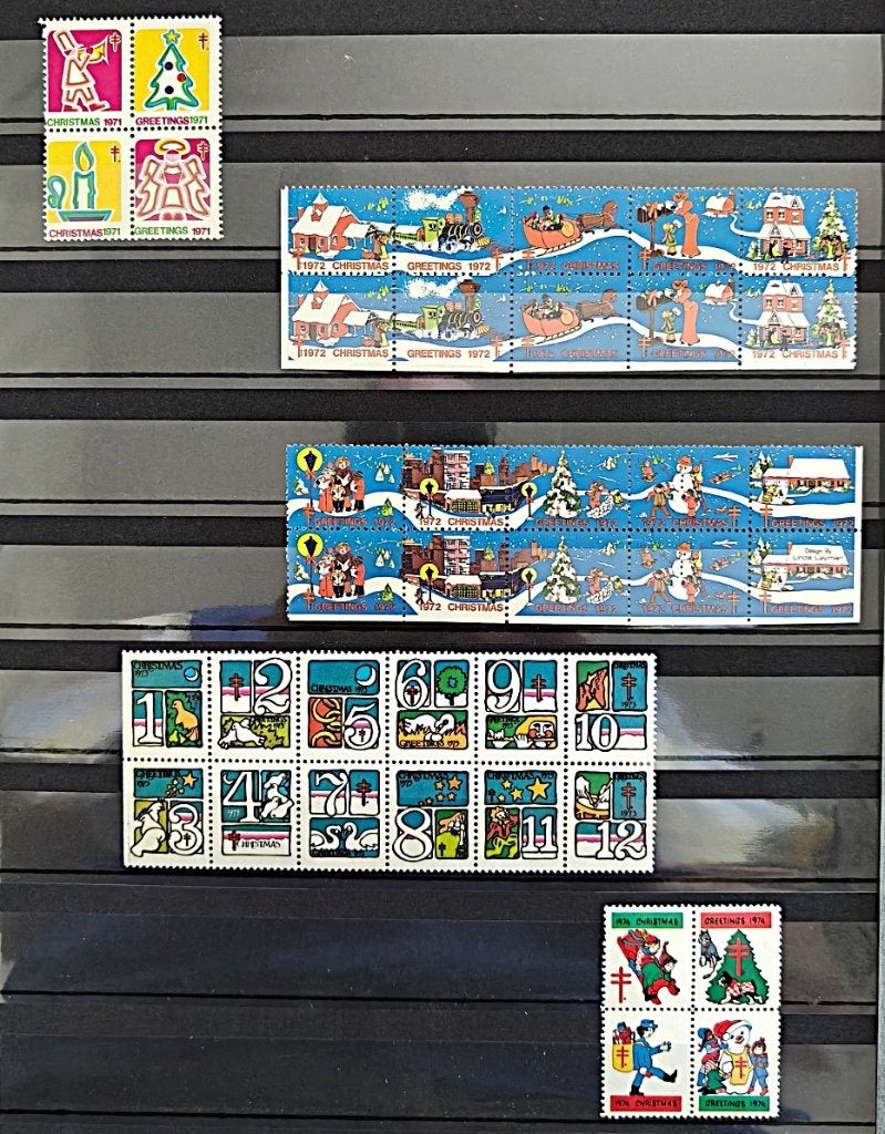 USA : TBC kerst/sluitzegels blokken/strips 1971-1974, Verzenden, Overige thema's