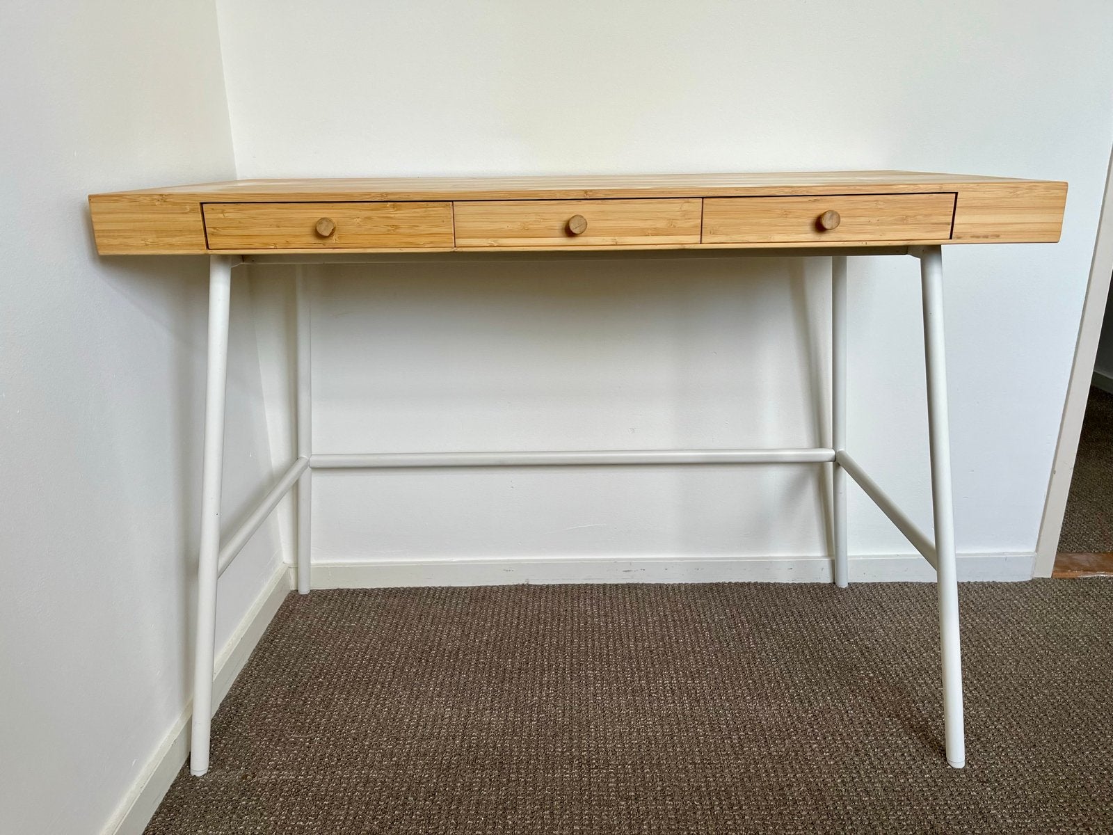 IKEA LILLÅSEN Bureau bamboe 102x49 cm met 3 lades, Ophalen, Gebruikt, Scandinavisch, Bruin