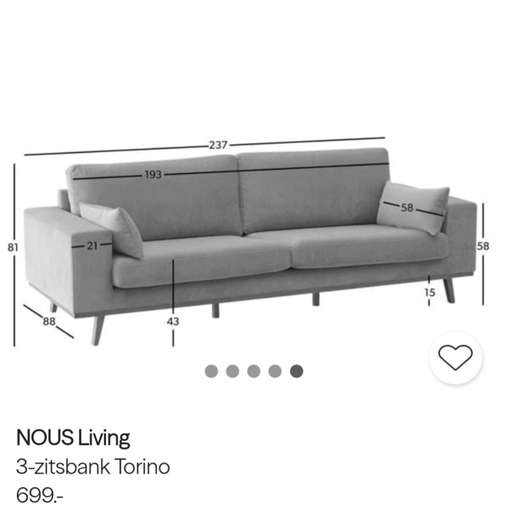 3 zitsbank grijs Torino van Wehkamp gratis, Huis en Inrichting, Banken | Bankstellen, Ophalen, Gebruikt, Minder dan 75 cm, Driepersoons