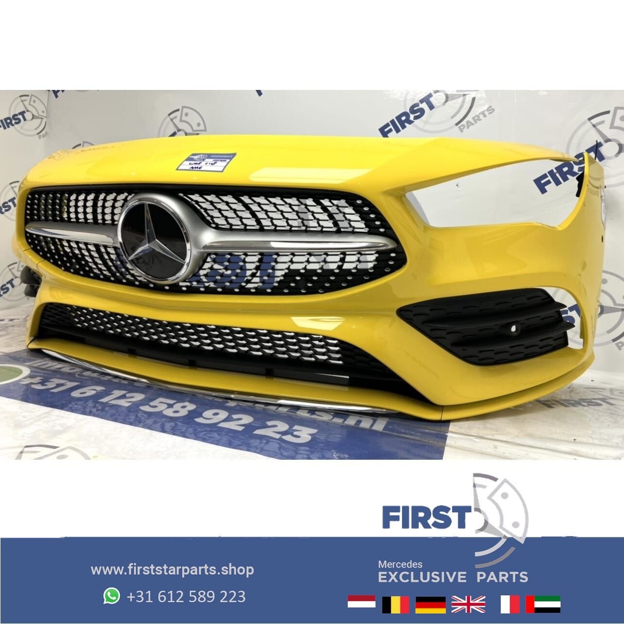 W118 C118 X118 AMG VOORBUMPER GEEL COMPLEET + DIAMOND GRIL O, Gebruikt, -, Voor, Ophalen of Verzenden