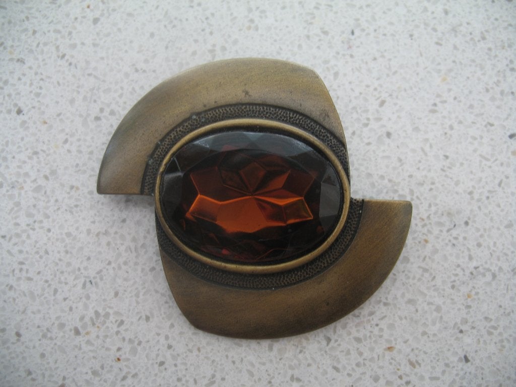Koperen Geometrisch Costume Jewelry Broche met Cabochon, Ophalen of Verzenden, Koper, Broche