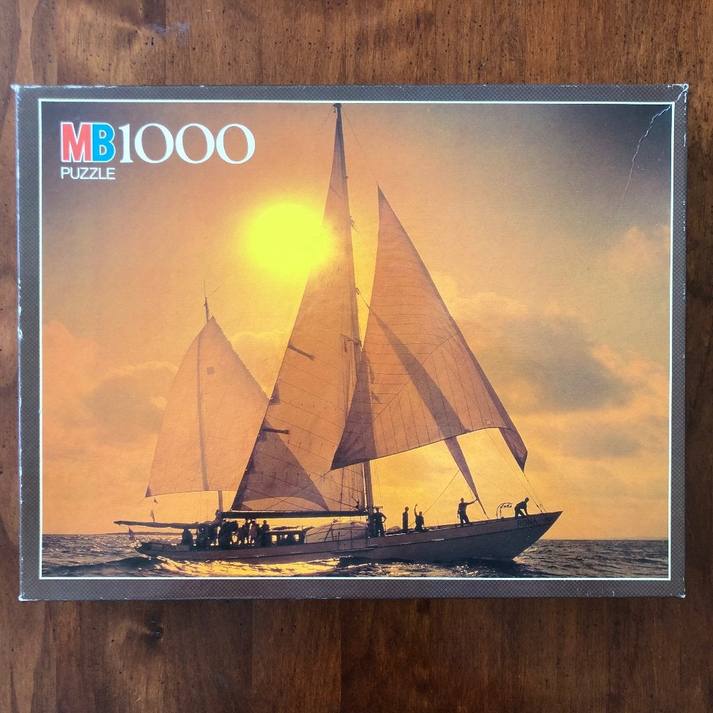 Sint: Puzzel - 1000 stukjes - Zeilschip bij ondergaande zon, Ophalen of Verzenden, 500 t/m 1500 stukjes, Gebruikt, Legpuzzel