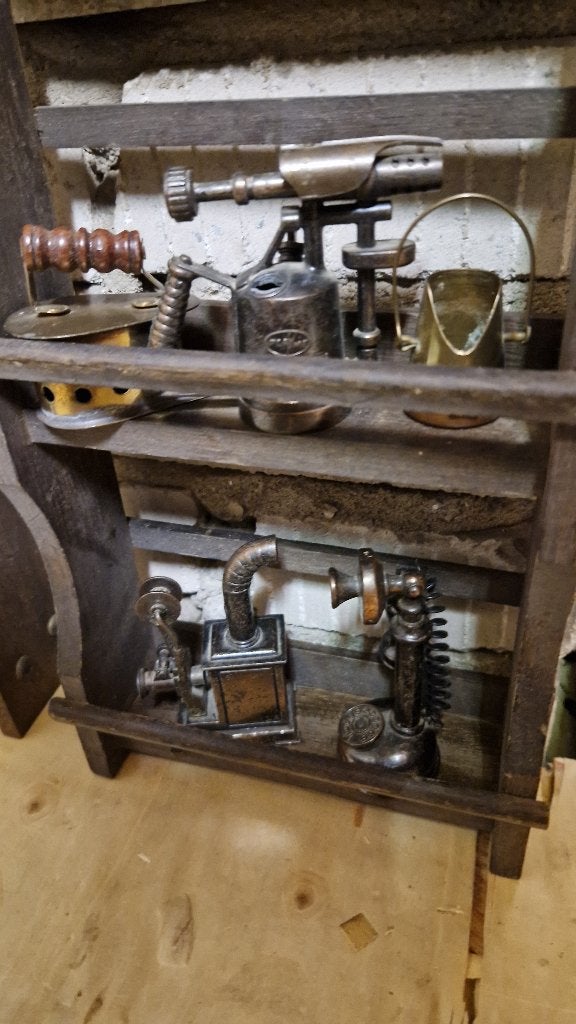 oude houten wanddecoratie met miniaturen, Antiek en Kunst, Ophalen of Verzenden