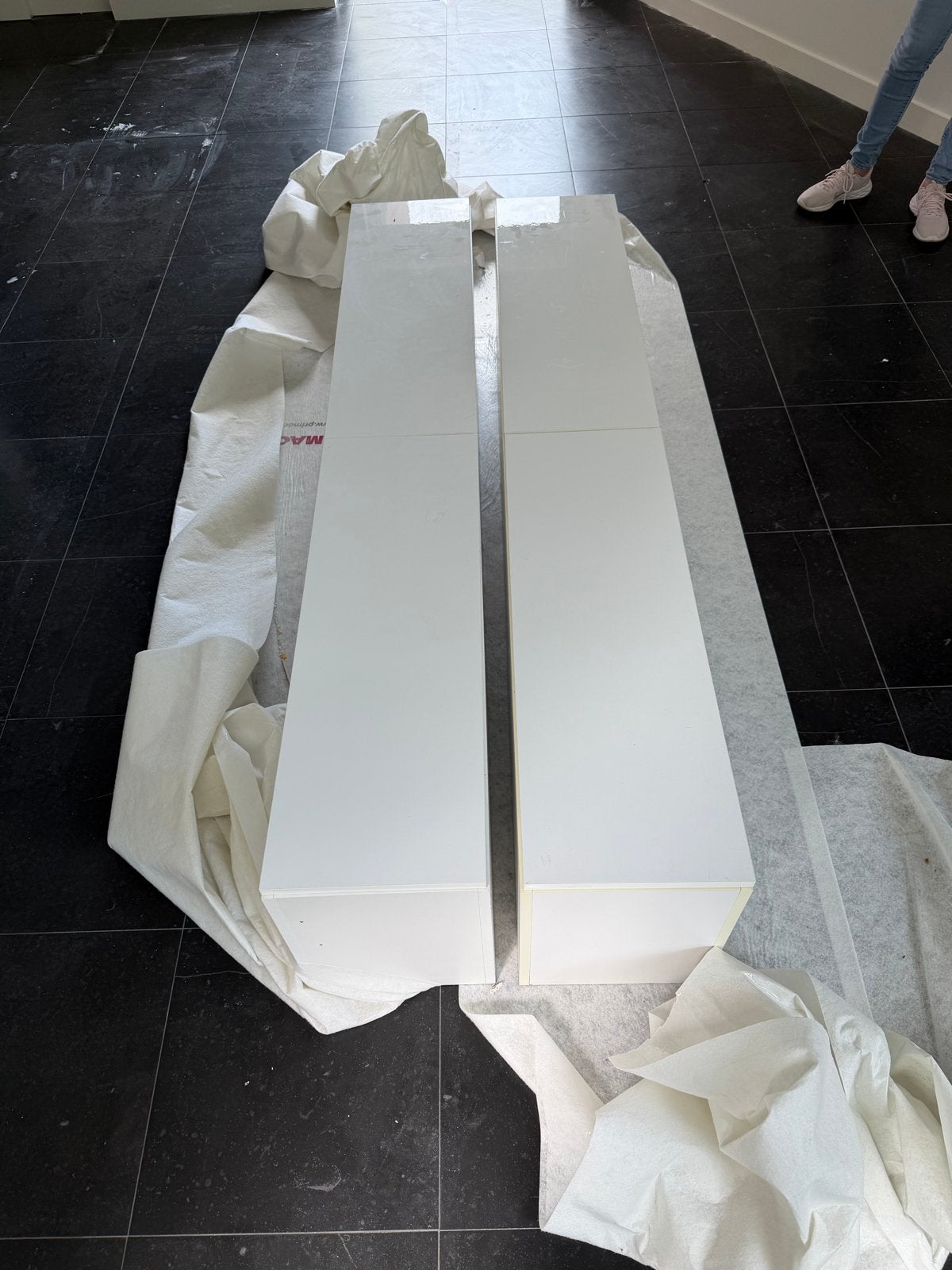 Hangend TV Meubel Hoogglans Wit - 2x 180 cm Strak Design, Ophalen, Kunststof, 100 tot 150 cm, Zo goed als nieuw