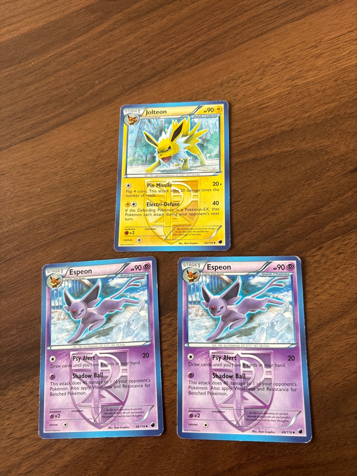 Pokémon Kaarten: Jolteon en Espeon (2x), Ophalen of Verzenden, Gebruikt, Meerdere kaarten