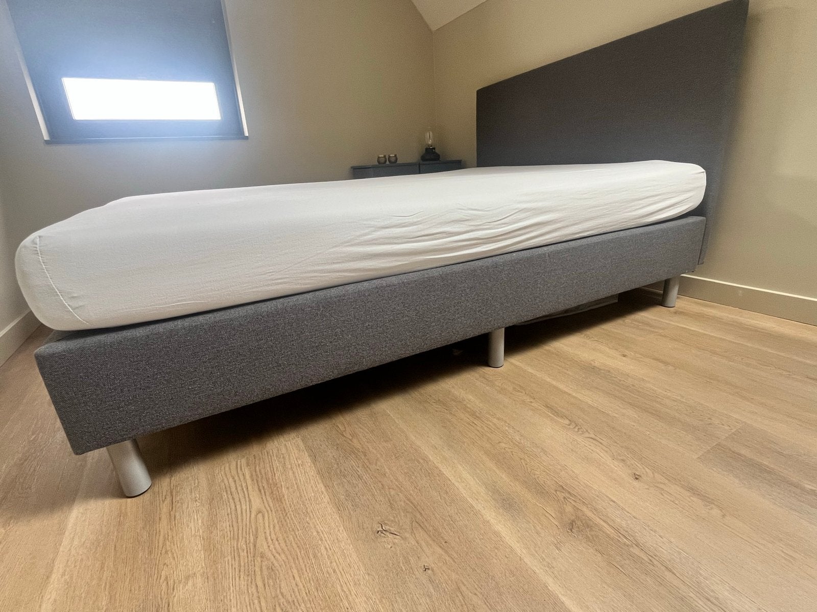 Boxspring incl. matras 140x200 cm-Grijs, Ophalen, Tweepersoons, 140 cm, Zo goed als nieuw