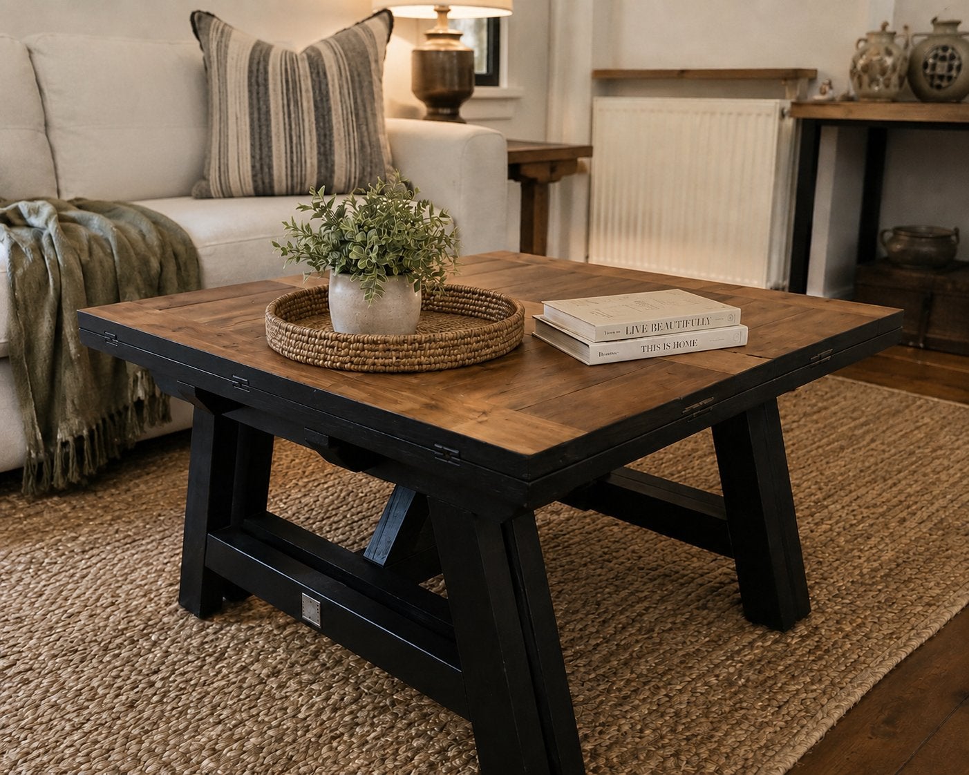 Riviera Masion Uitschuifbare salontafel van hout 60/180 x 60, Ophalen, 50 tot 100 cm, Zo goed als nieuw, 150 tot 200 cm