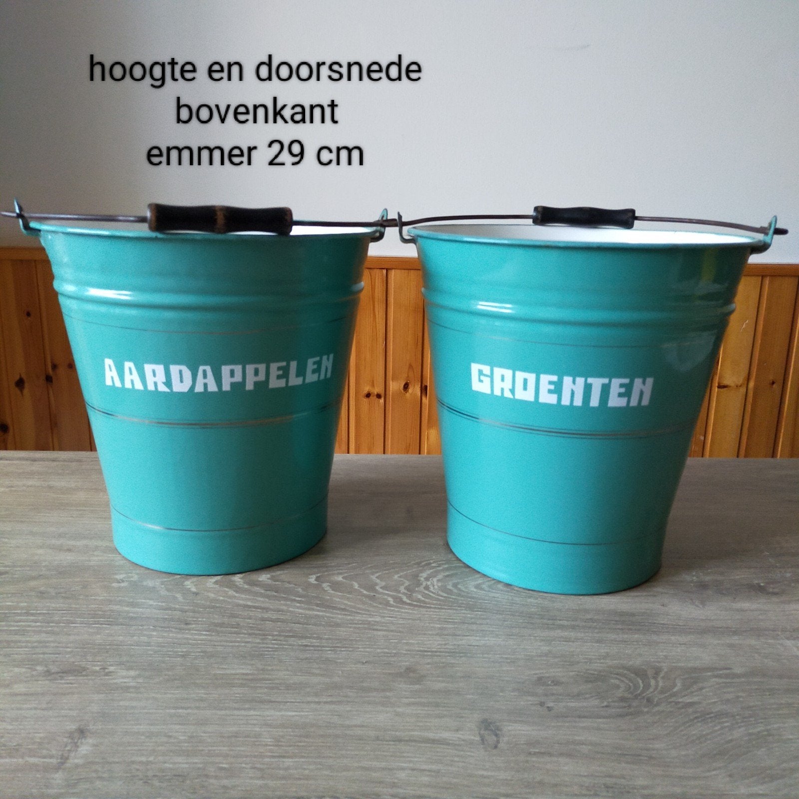 EMAILLE MINTGROENE AARDAPPELEN EN GROENTEN EMMER., Antiek en Kunst, Antiek | Emaille, Ophalen of Verzenden