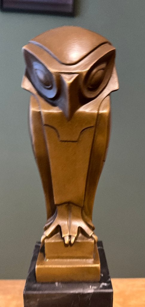 Bronzen art deco stijl uil. Replica naar Johan Coenraad., Art deco, Ophalen of Verzenden, 20 - 50 cm, Beeld