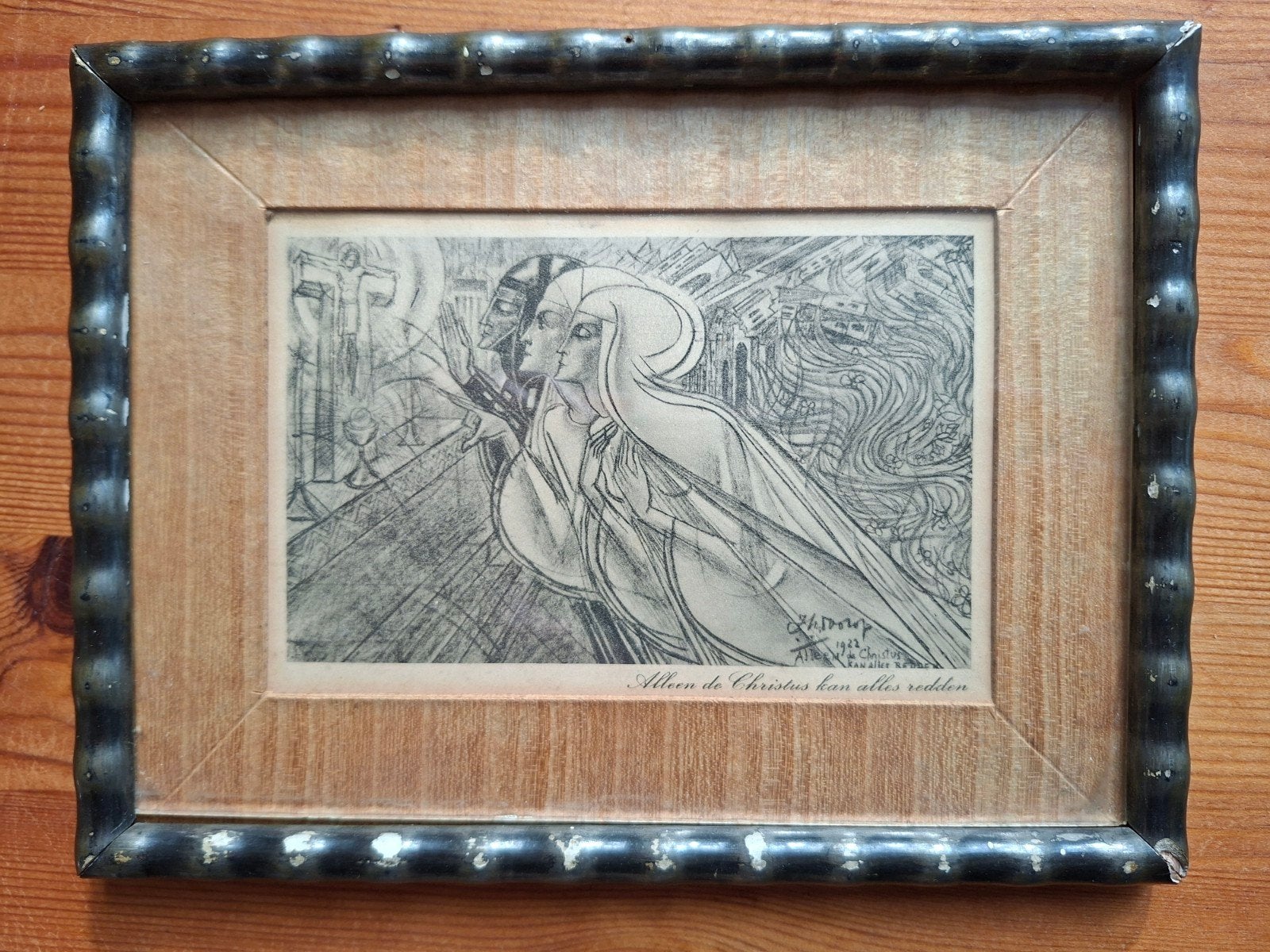 litho briefkaart Jan Toorop in oud lijstje, Ophalen of Verzenden