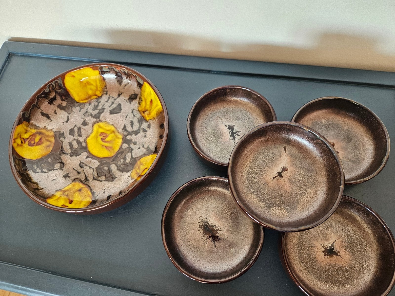 Vintage Fat Lava pindaset – Jan van Erp geel keramiek, Ophalen of Verzenden