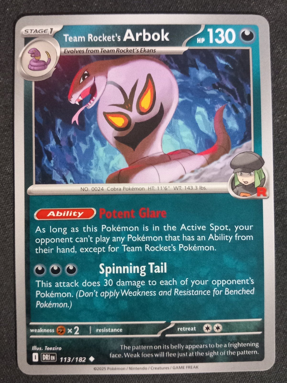 Pokemon Team Rocket's Arbok 113/182 Destined Rival Excellent, Verzenden, Zo goed als nieuw, Losse kaart
