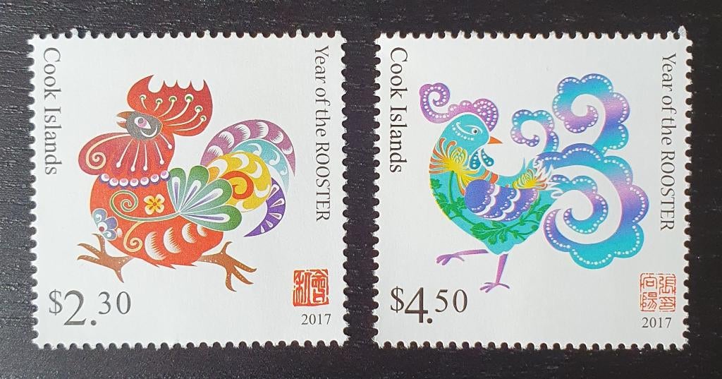 Cook Islands 2016 Jaar van de Haan Vogels Michel 2105-2106, Postzegels en Munten, Verzenden, Postfris, Dier of Natuur