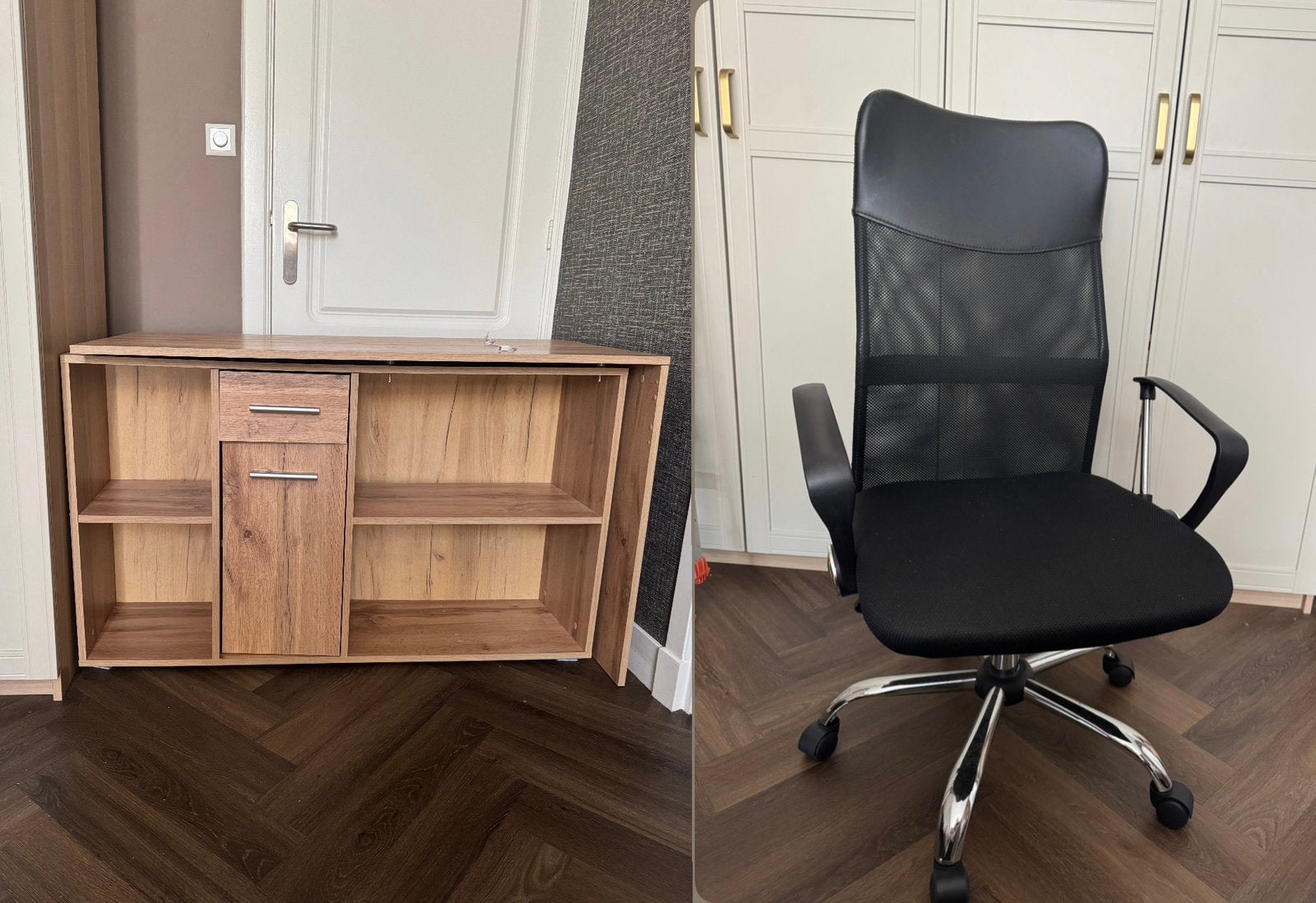 Veranderbaar bureau + bureaustoel, Huis en Inrichting, Bureaus, Ophalen, 120 cm, Hoekbureau, Bruin