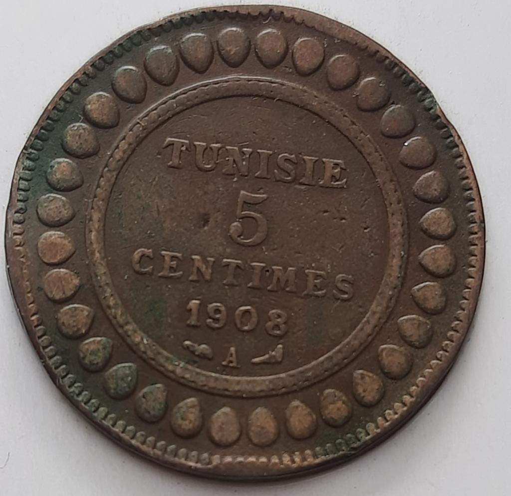 Tunesië 5 centimes 1908 (jaar 1326), Ophalen of Verzenden, Overige landen, Losse munt