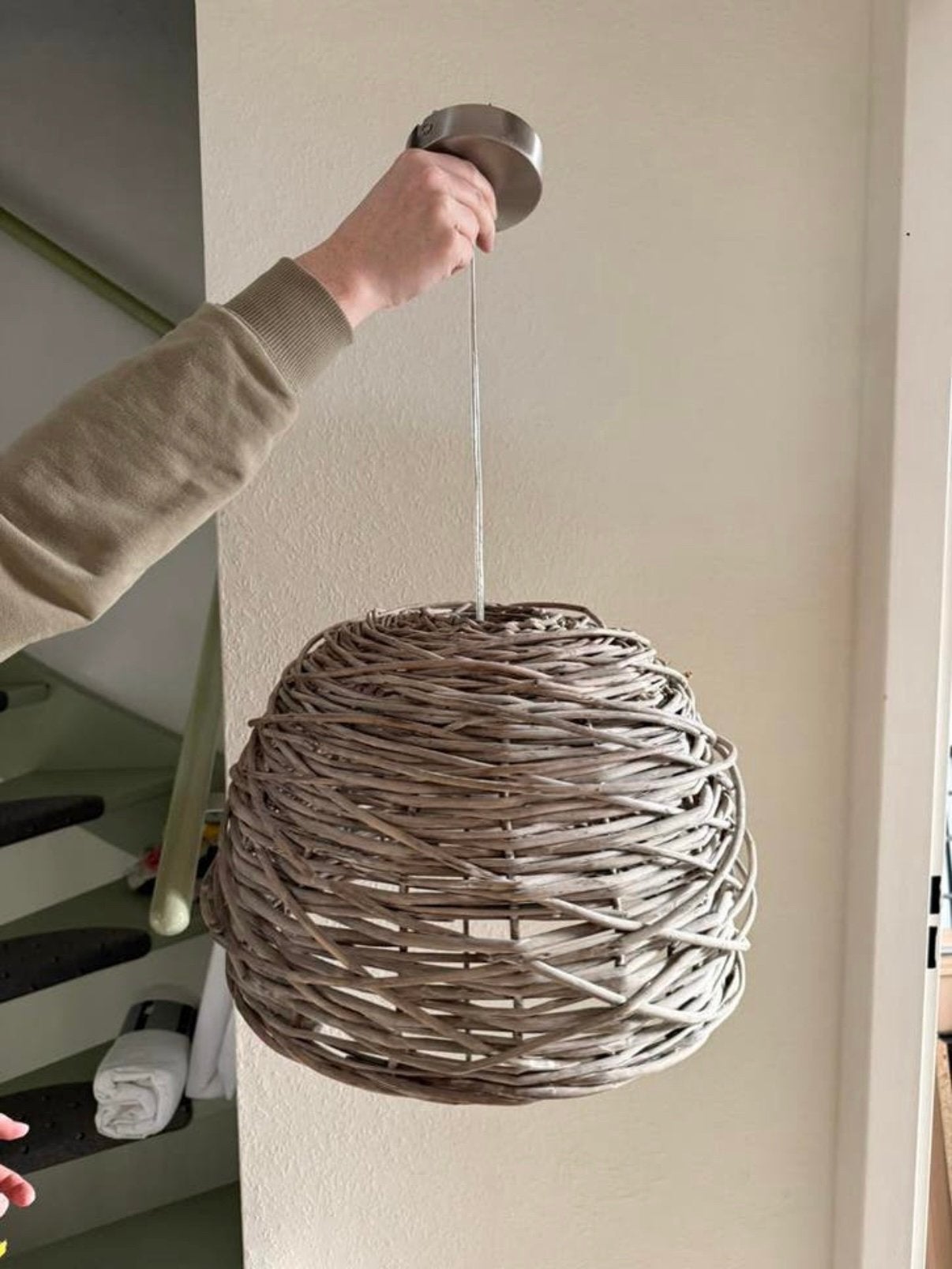 Gevlochten hanglamp grijsbruin, Ophalen, Zo goed als nieuw