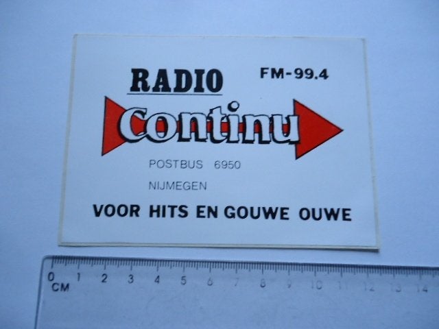 sticker oud Radio CONTINU Nijmegen pop piraat piraten, Verzenden, Zo goed als nieuw, Bedrijf of Vereniging