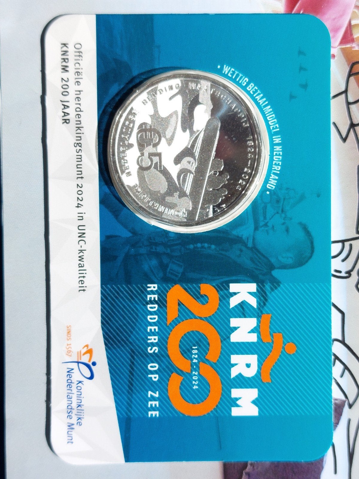KNRM 200 Jaar 5 Euro Coincard 2024 UNC, Postzegels en Munten, Ophalen of Verzenden, Euro's, Losse munt