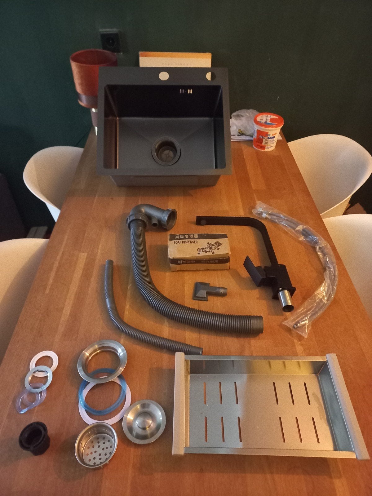 Camper zelfbouw - Nieuw: spoelbak met kraan en accessoires, Ophalen, Nieuw, Rvs, Wastafel