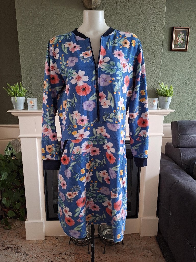 Mooi Vrolijk bloemen jurk XXL 44 46, Maat 46/48 (XL) of groter, Zo goed als nieuw, Verzenden, Blauw