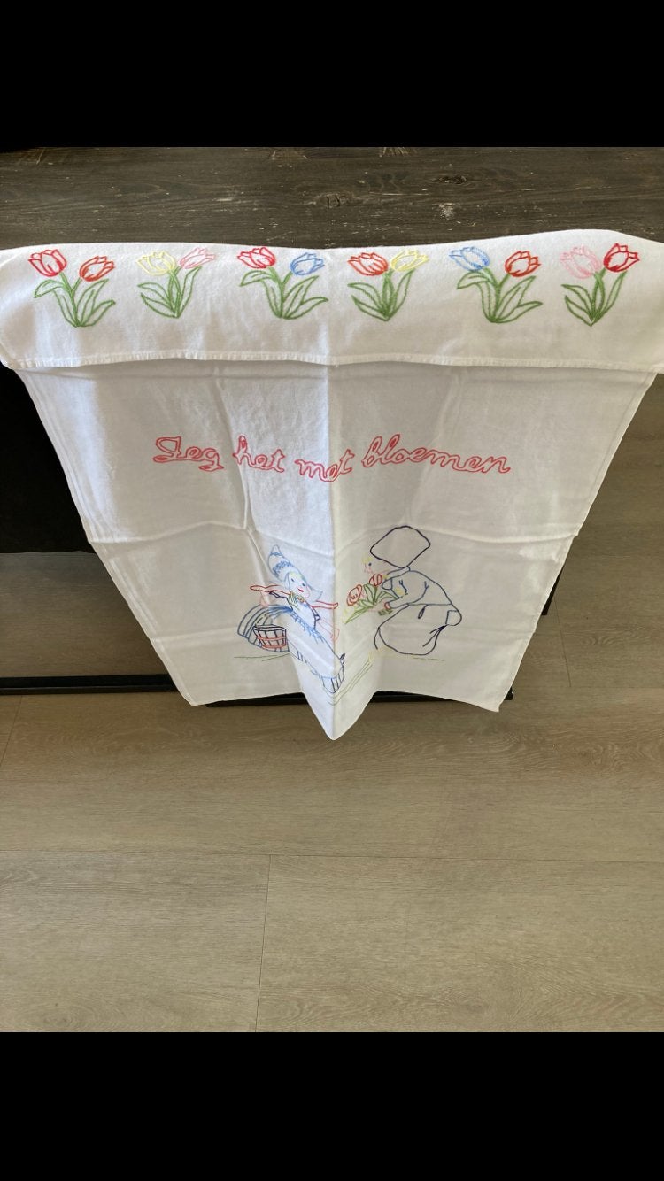 Vintage geborduurde  doeken voor handdoek rek- Set van 3, Ophalen, Natuurlijk materiaal, Wit, Overige merken