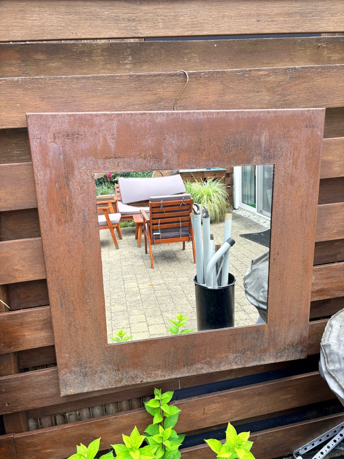 Grote buiten spiegel met roestige look, Huis en Inrichting, Ophalen, Gebruikt, Vierkant, 75 tot 100 cm
