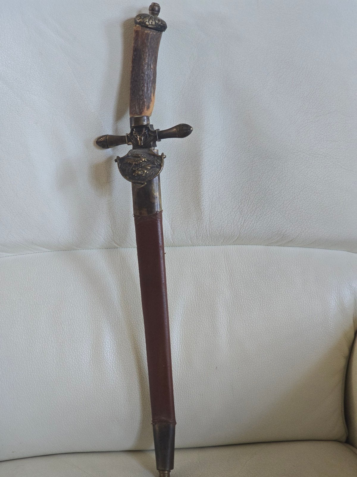 Antieke Hirschfänger met geweien handvat, Ophalen of Verzenden