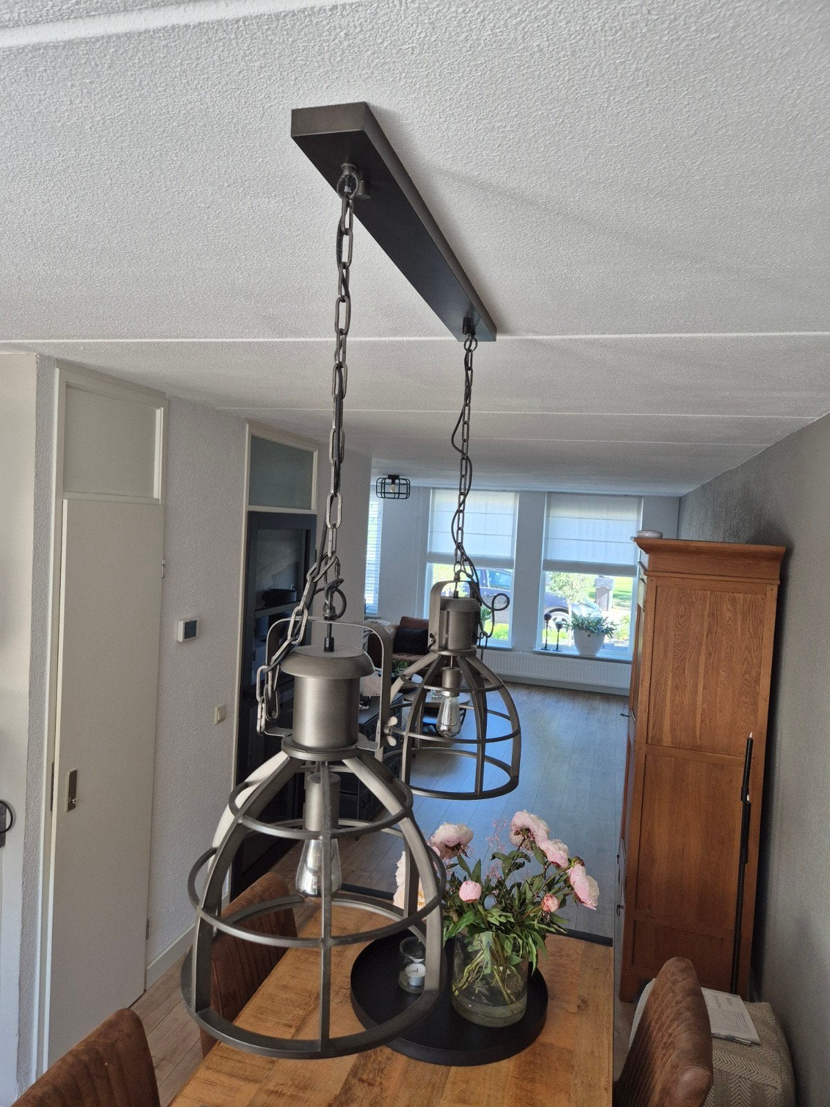 Industriële hanglampen set - 2 stuks, Ophalen, Zo goed als nieuw, Industrieel, Vintage, Metaal