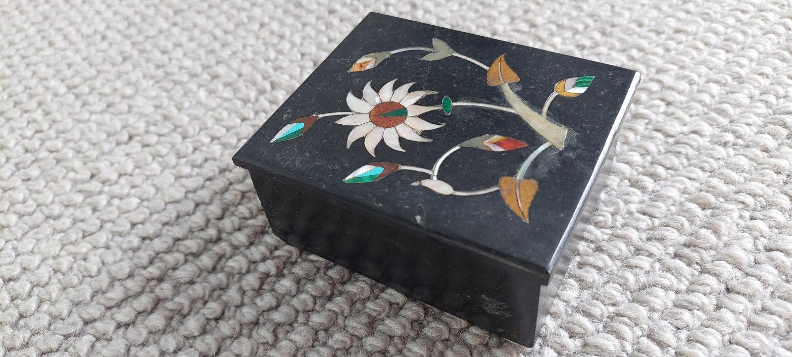 Vintage handgemaakte zwart marmeren snuisterijdoos, Ophalen of Verzenden