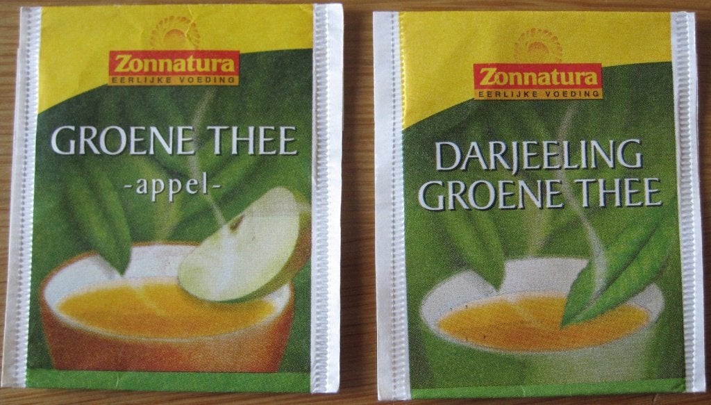 Twee theezakjes van Zonnatura - groene thee - appel, Verzenden, Theezakje(s)