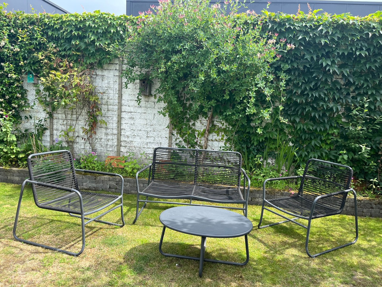 Tuinset Loungeset antraciet met kussens van Intratuin, Ophalen, Zo goed als nieuw, Eettafel