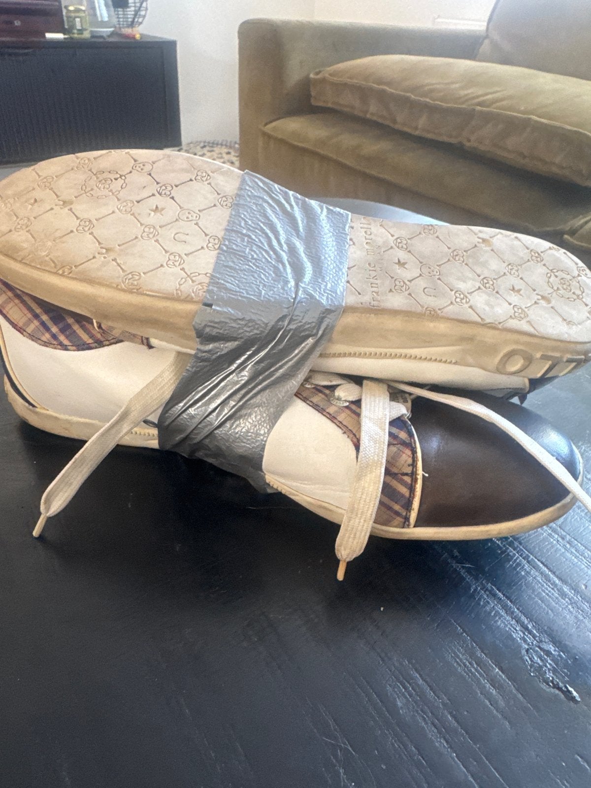 Frankie Morello Sneakers - Bruin/Wit met Ruitpatroon, Ophalen, Gedragen, Bruin, Sneakers of Gympen