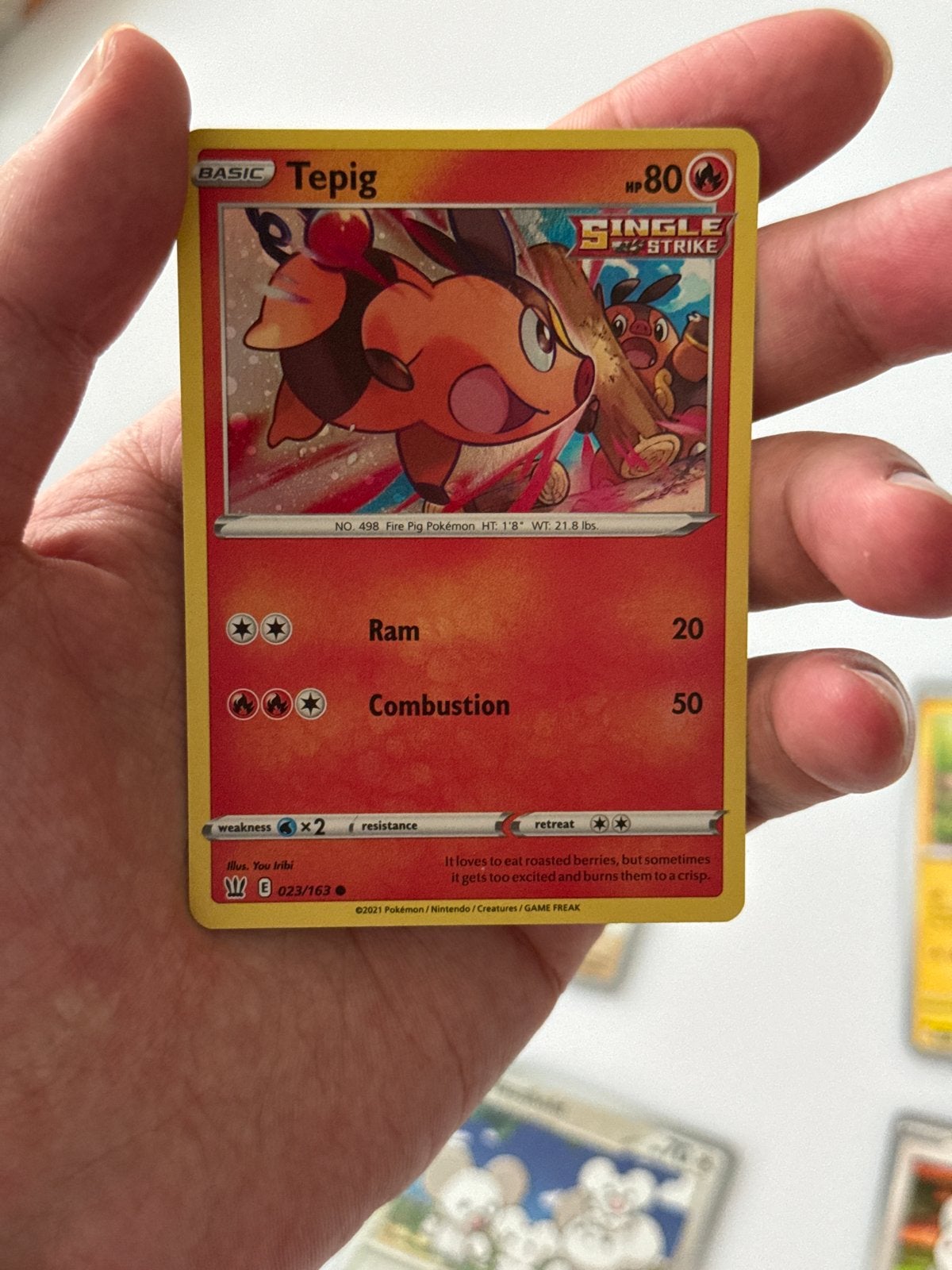 Tepig 023/163 Cosmos Holo Pokémon Kaart, Ophalen of Verzenden, Zo goed als nieuw, Losse kaart, Foil
