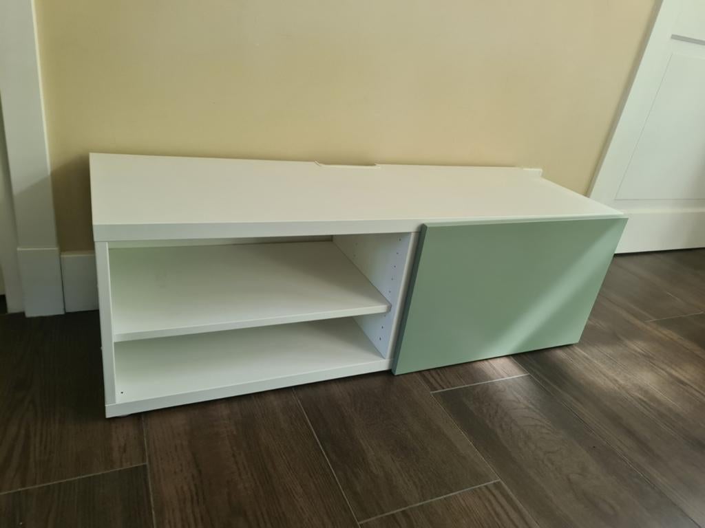 Witte Besta tv kast met groen deurtje, Ophalen, Gebruikt, 100 tot 150 cm, IKEA