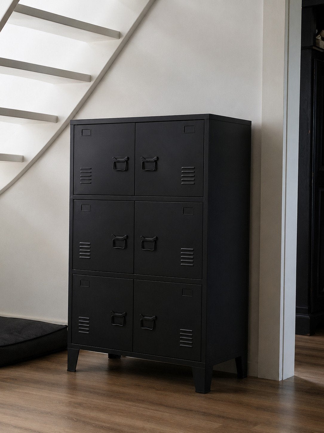 Zwarte metalen locker kast met 6 deuren, Huis en Inrichting, Ophalen, Gebruikt, Industrieel, Modern