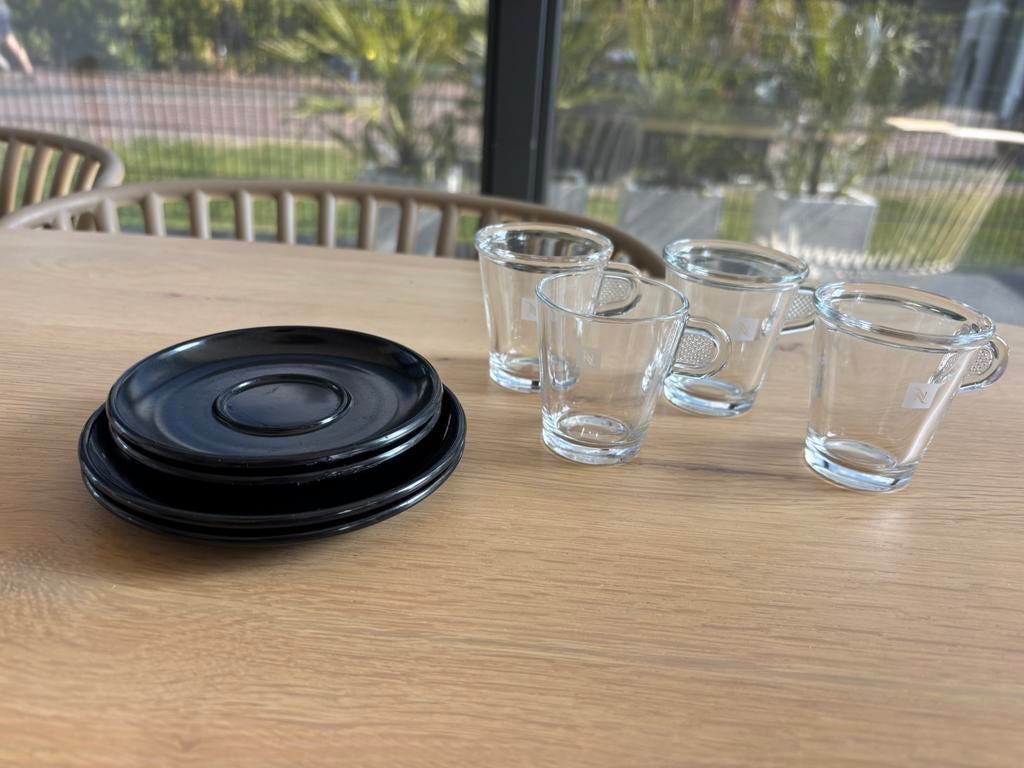 Nespresso Espresso Set - Glas & Zwart (8-delig), Ophalen of Verzenden, Overige stijlen, Kop(pen) en/of Schotel(s), Glas