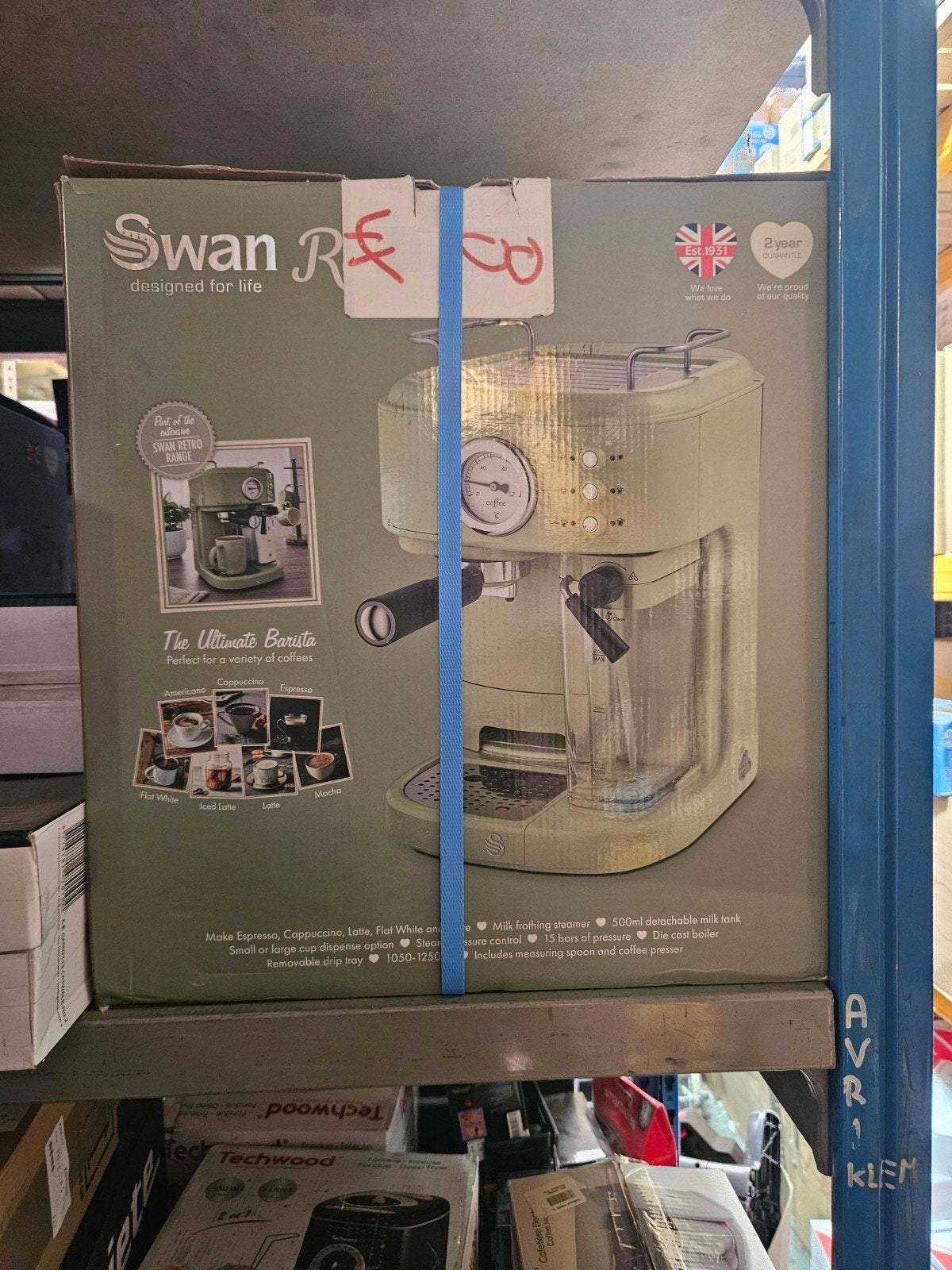 Nieuwe Vintage Stijl Koffiemachine - Swan Retro Range, Ophalen, Espresso apparaat, Nieuw, Afneembaar waterreservoir