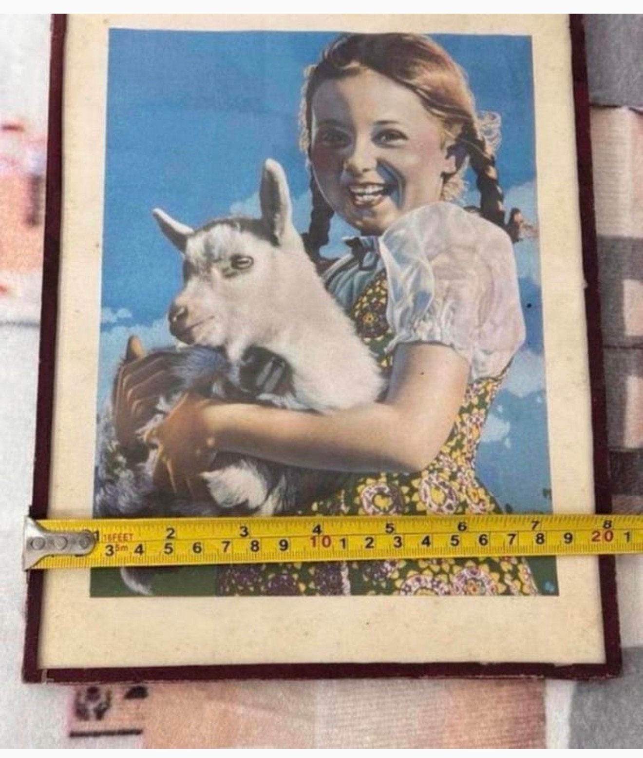 Vintage meisje met geit, glas glazen wanddecoratie 20x27cm, Antiek en Kunst, Ophalen of Verzenden