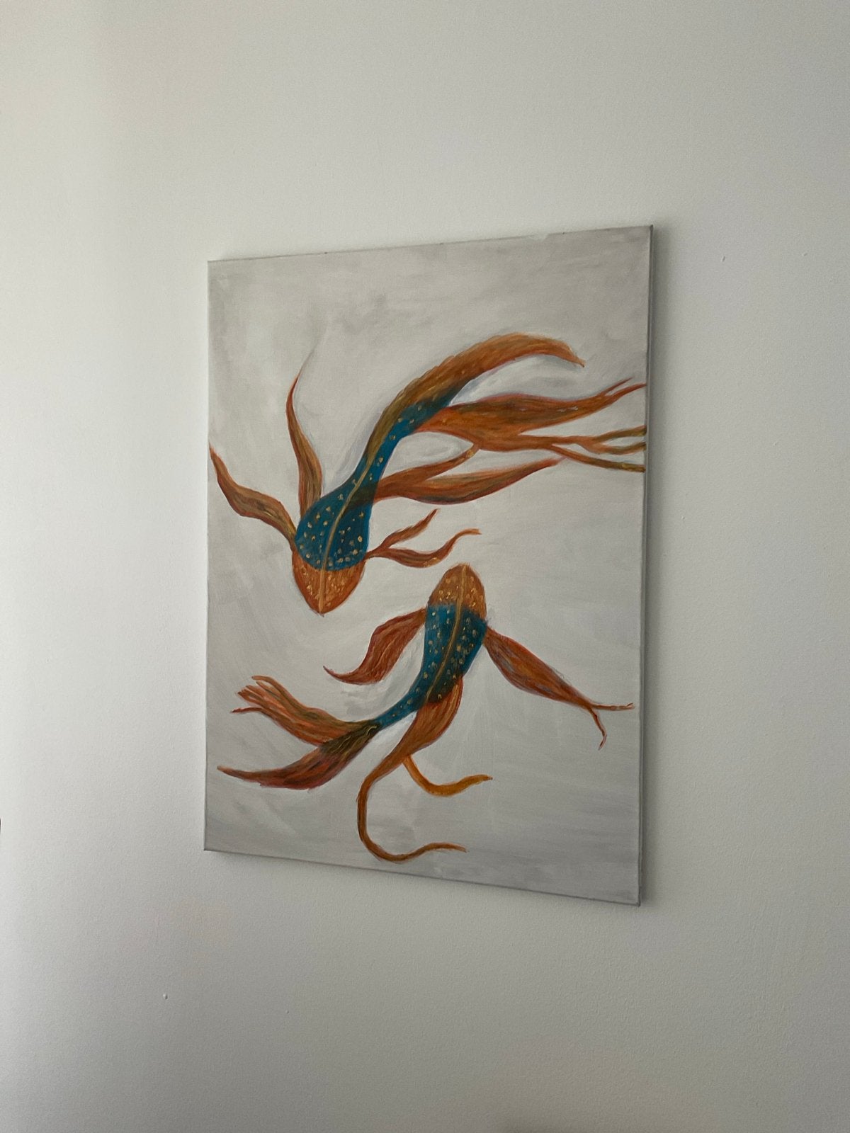 Schilderij met twee sierlijke vissen, Ophalen, Dieren, Handgeschilderd, Olieverf